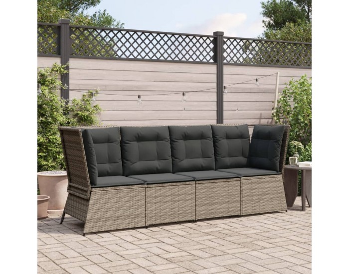 Sonata H Градински ъглов диван с възглавници, сив, полиратан