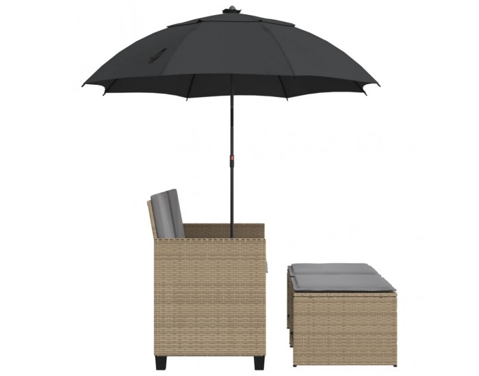 Sonata H 2-местен градински диван с чадър и табуретки бежов полиратан