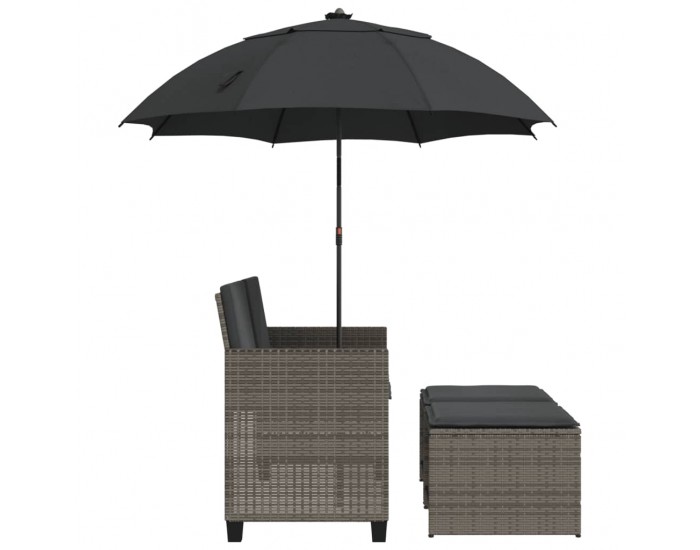 Sonata H 2-местен градински диван с чадър и табуретки сив полиратан