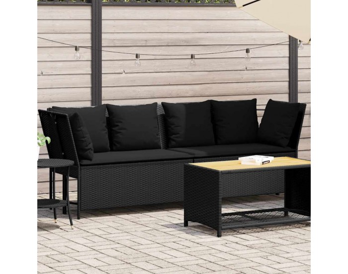 Sonata H Градински диван с възглавници, черен полиратан