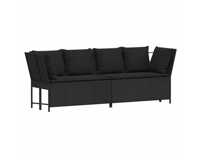 Sonata H Градински диван с възглавници, черен полиратан