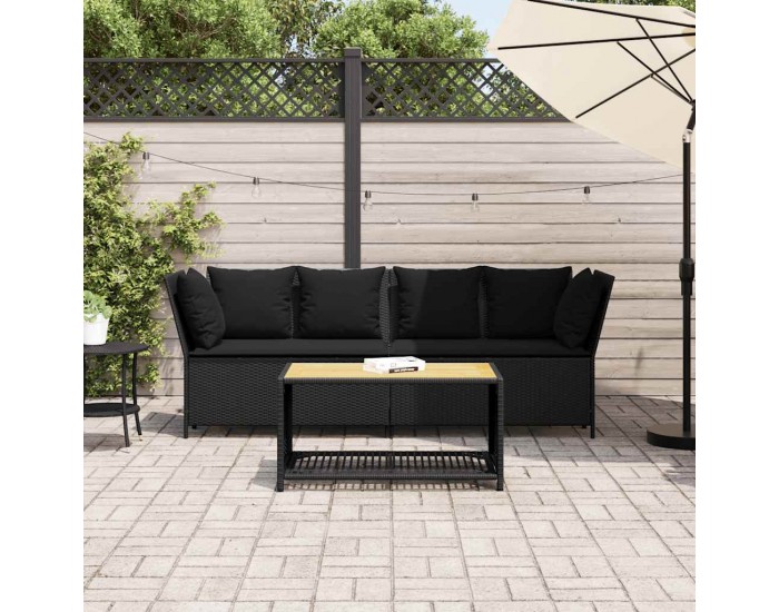 Sonata H Градински диван с възглавници, черен полиратан