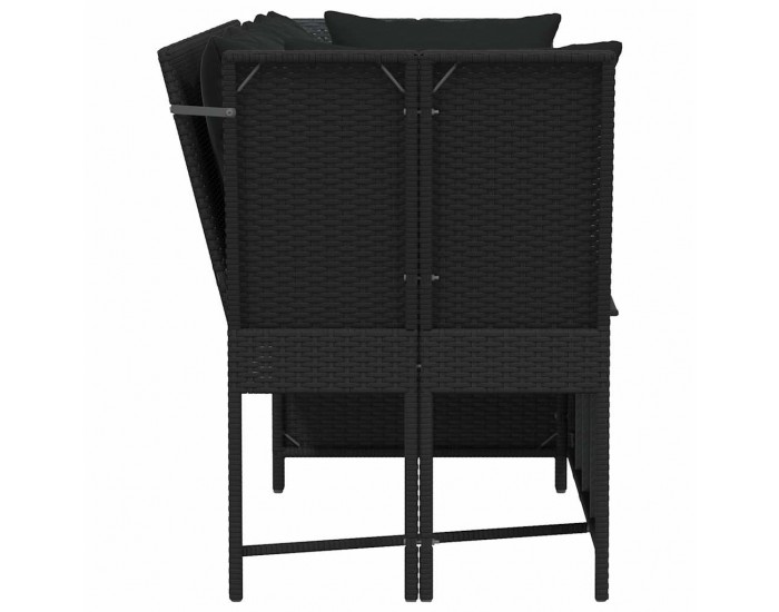 Sonata H Градински диван с възглавници, черен полиратан