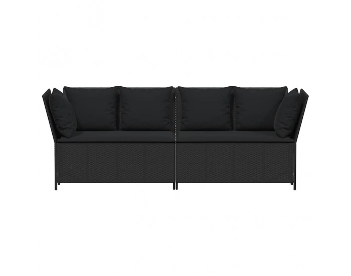 Sonata H Градински диван с възглавници, черен полиратан