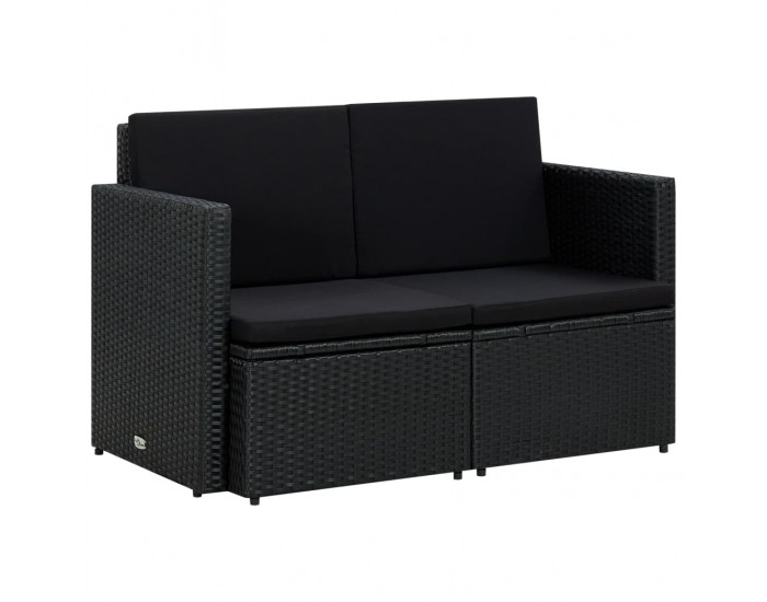 Sonata H 2-местен градински диван с възглавници, черен, полиратан