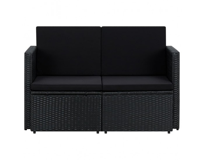Sonata H 2-местен градински диван с възглавници, черен, полиратан