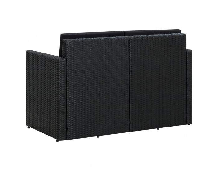 Sonata H 2-местен градински диван с възглавници, черен, полиратан