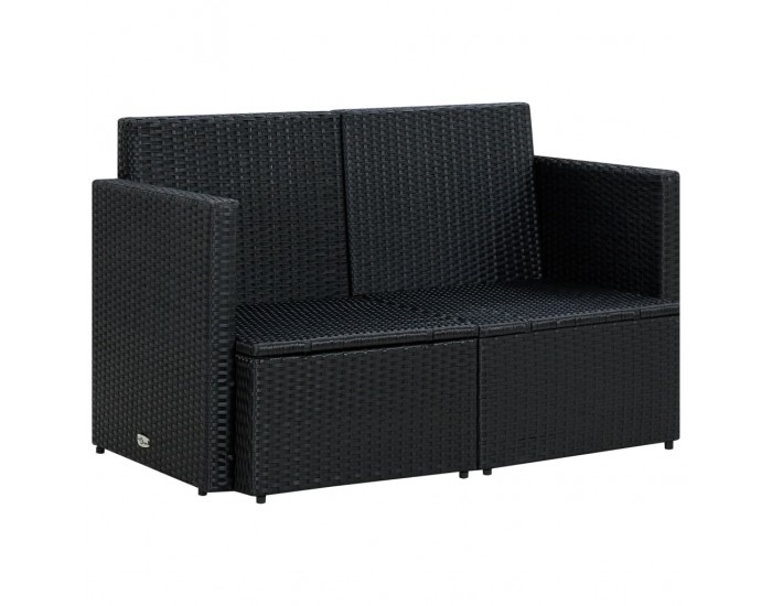 Sonata H 2-местен градински диван с възглавници, черен, полиратан