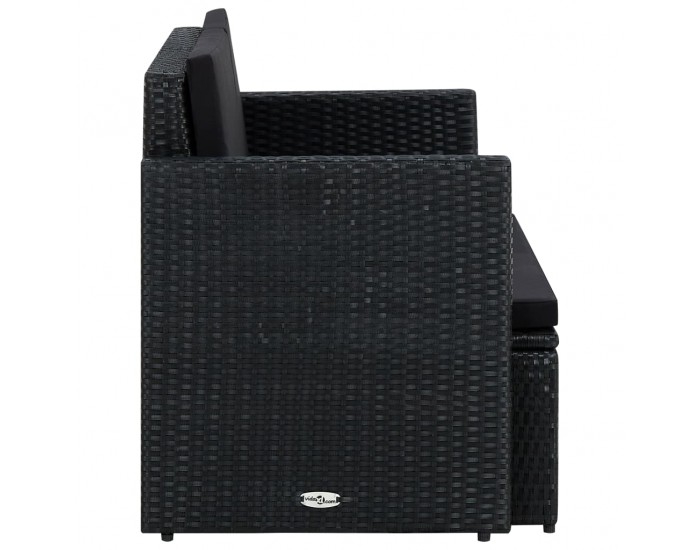 Sonata H 2-местен градински диван с възглавници, черен, полиратан