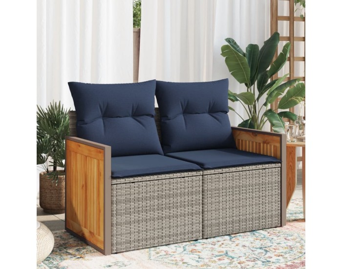 Sonata H Градински диван с възглавници, двуместен, сив, полиратан