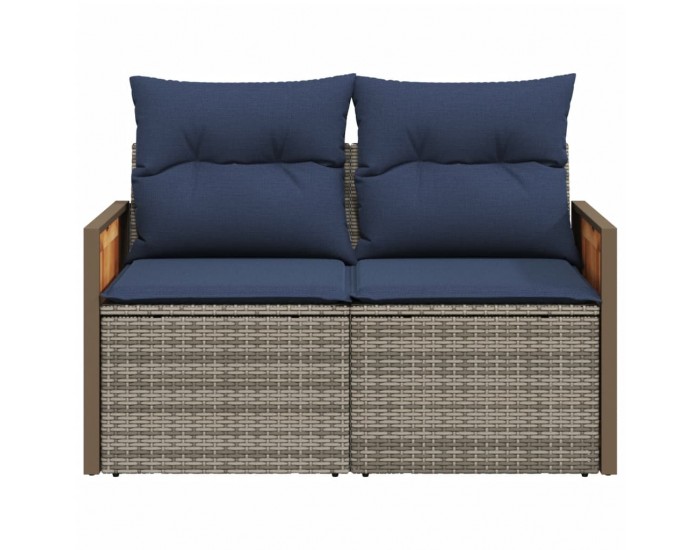 Sonata H Градински диван с възглавници, двуместен, сив, полиратан