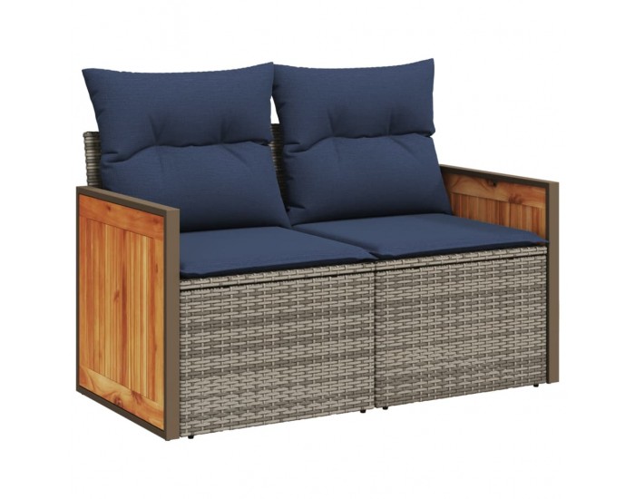 Sonata H Градински диван с възглавници, двуместен, сив, полиратан