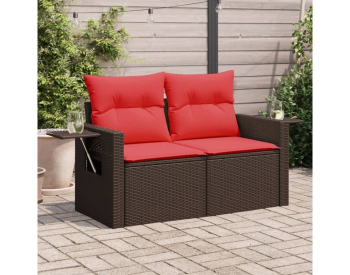 Sonata H Градински диван с възглавници, двуместен, кафяв, полиратан