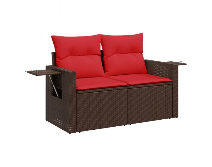 Sonata H Градински диван с възглавници, двуместен, кафяв, полиратан