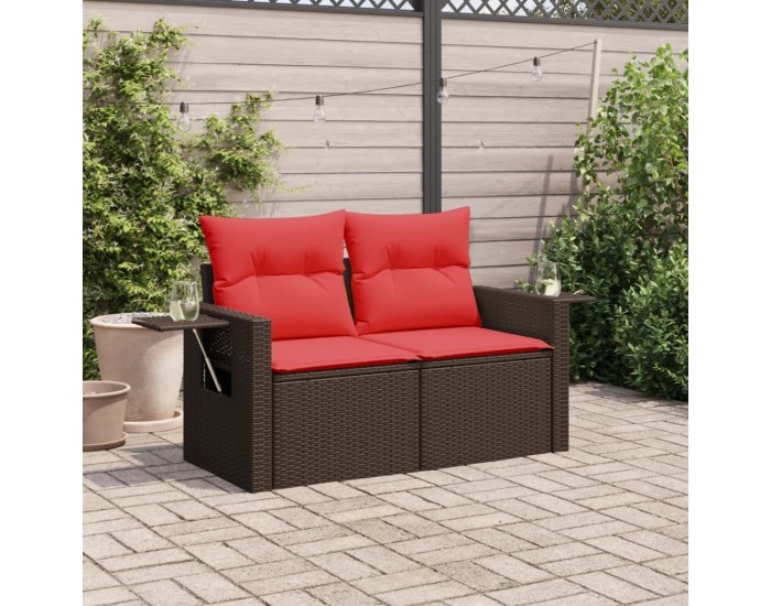 Sonata H Градински диван с възглавници, двуместен, кафяв, полиратан