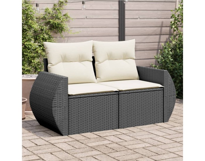 Sonata H Градински диван с възглавници 2-местен черен полиратан