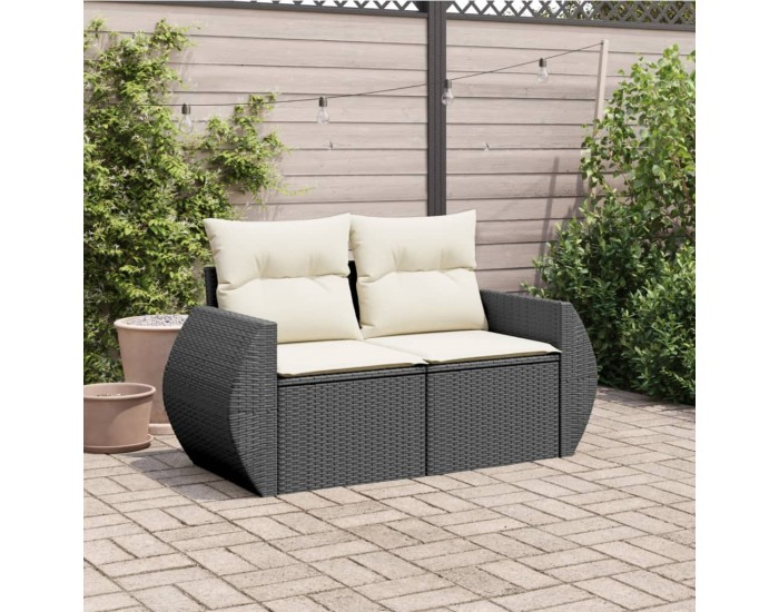 Sonata H Градински диван с възглавници 2-местен черен полиратан