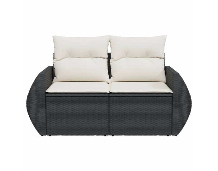 Sonata H Градински диван с възглавници 2-местен черен полиратан