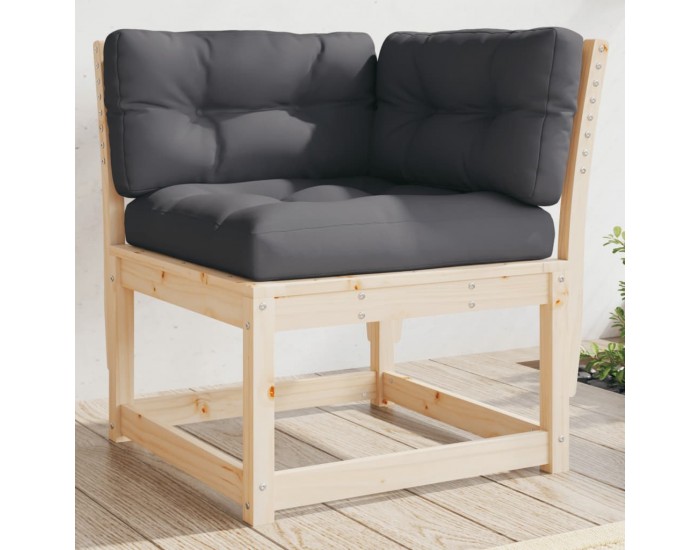 Sonata H Градински ъглов диван с възглавници 73x73x78 см бор масив