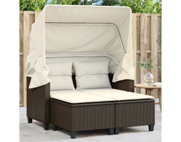 Sonata H 2-местен градински диван със сенник и табуретки кафяв полиратан