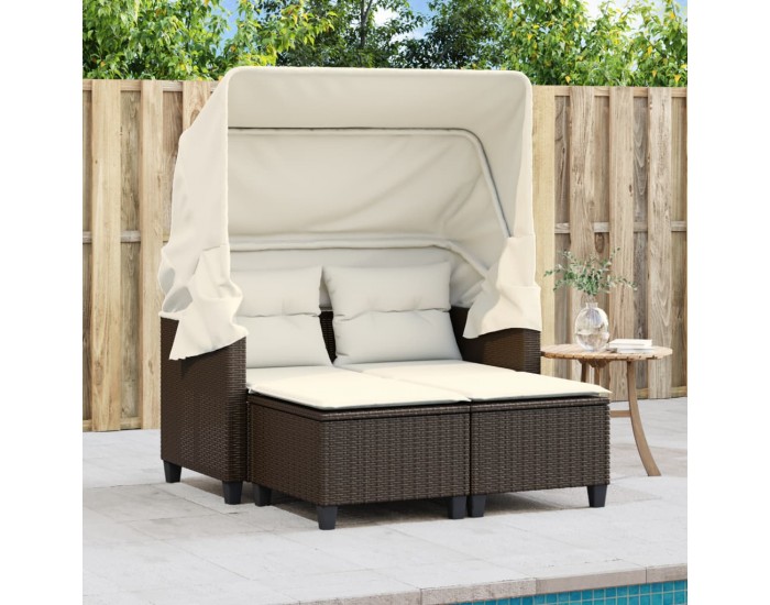 Sonata H 2-местен градински диван със сенник и табуретки кафяв полиратан
