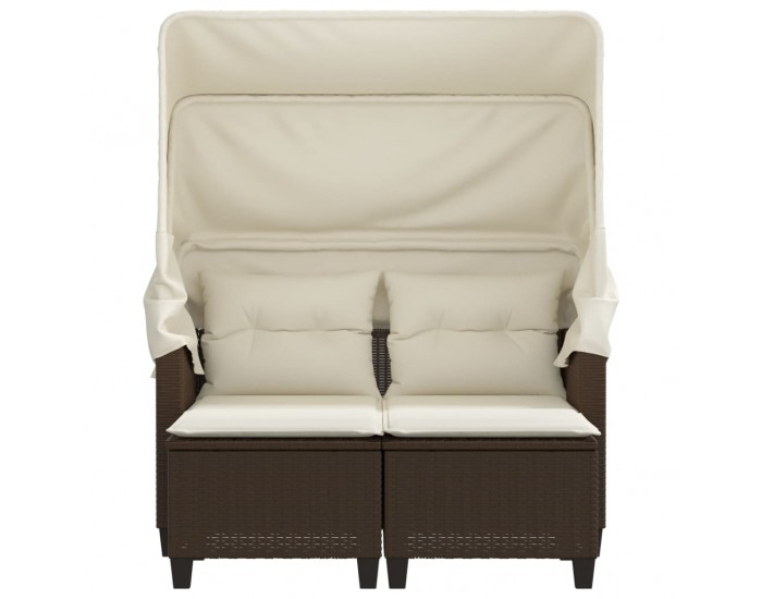 Sonata H 2-местен градински диван със сенник и табуретки кафяв полиратан