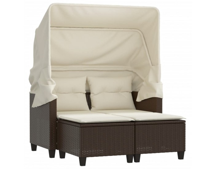 Sonata H 2-местен градински диван със сенник и табуретки кафяв полиратан