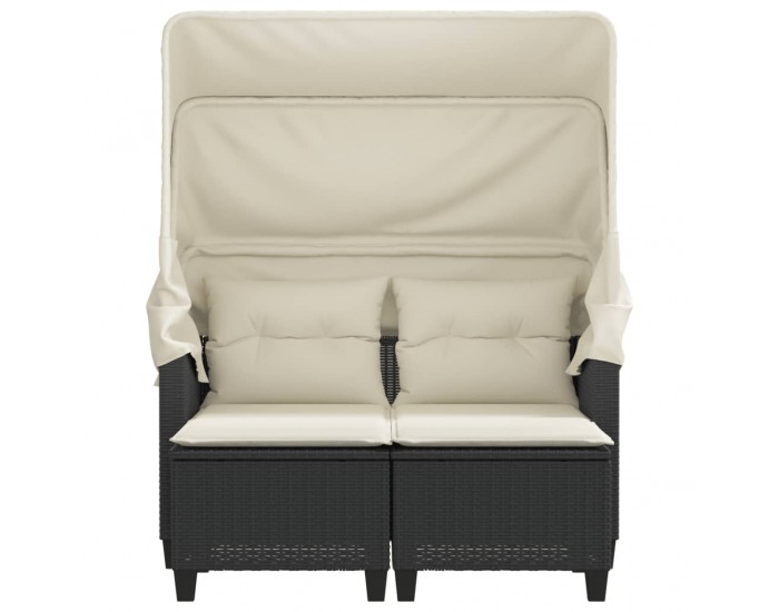 Sonata H 2-местен градински диван със сенник и табуретки черен полиратан