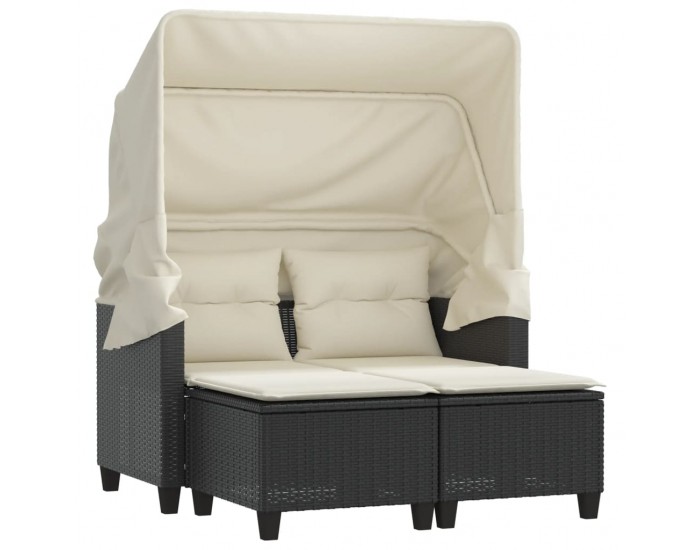 Sonata H 2-местен градински диван със сенник и табуретки черен полиратан