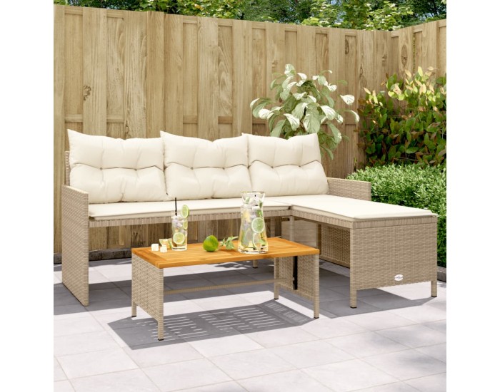 Sonata H Градински диван с маса и възглавници, ъглов, бежов полиратан