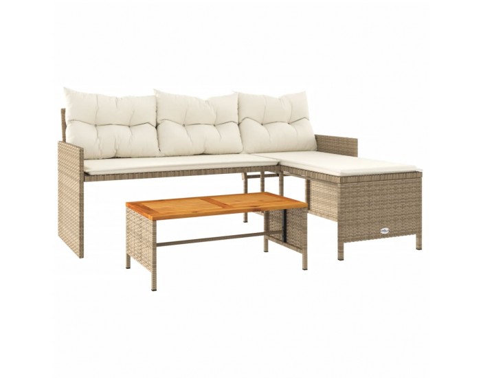 Sonata H Градински диван с маса и възглавници, ъглов, бежов полиратан