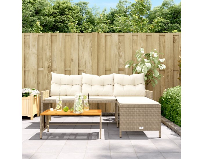 Sonata H Градински диван с маса и възглавници, ъглов, бежов полиратан