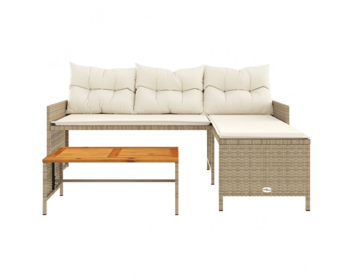 Sonata H Градински диван с маса и възглавници, ъглов, бежов полиратан