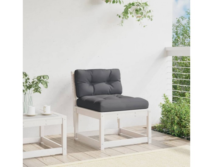 Sonata H Градински диван с възглавници, бял, бор масив