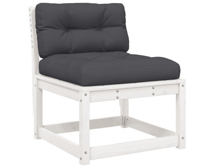 Sonata H Градински диван с възглавници, бял, бор масив