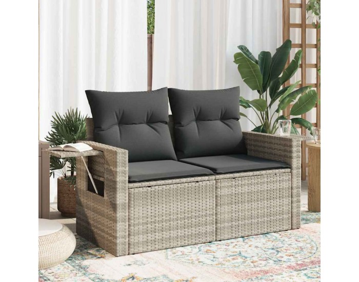 Sonata H Градински диван с възглавници 2-местен светлосив полиратан