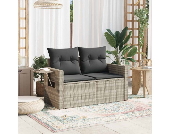 Sonata H Градински диван с възглавници 2-местен светлосив полиратан