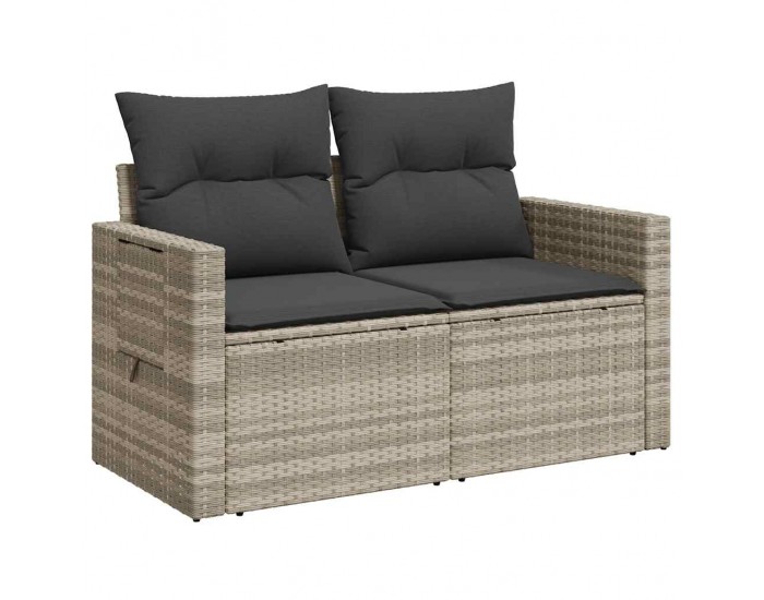 Sonata H Градински диван с възглавници 2-местен светлосив полиратан