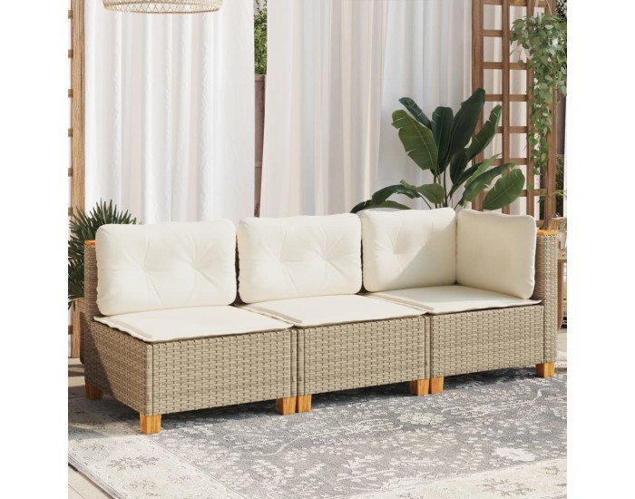 Sonata H Градински диван с възглавници 3-местен бежов полиратан