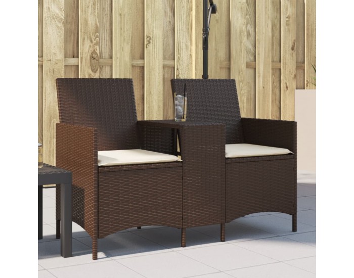 Sonata H Градински диван 2-местен с маса и възглавници кафяв полиратан