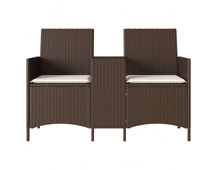 Sonata H Градински диван 2-местен с маса и възглавници кафяв полиратан