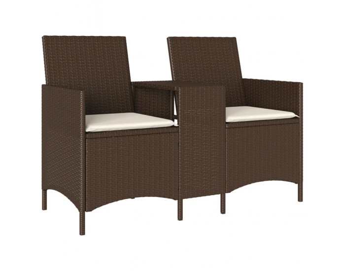 Sonata H Градински диван 2-местен с маса и възглавници кафяв полиратан