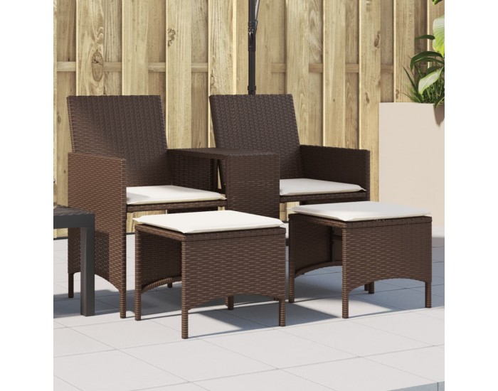Sonata H 2-местен градински диван с маса и табуретки кафяв полиратан