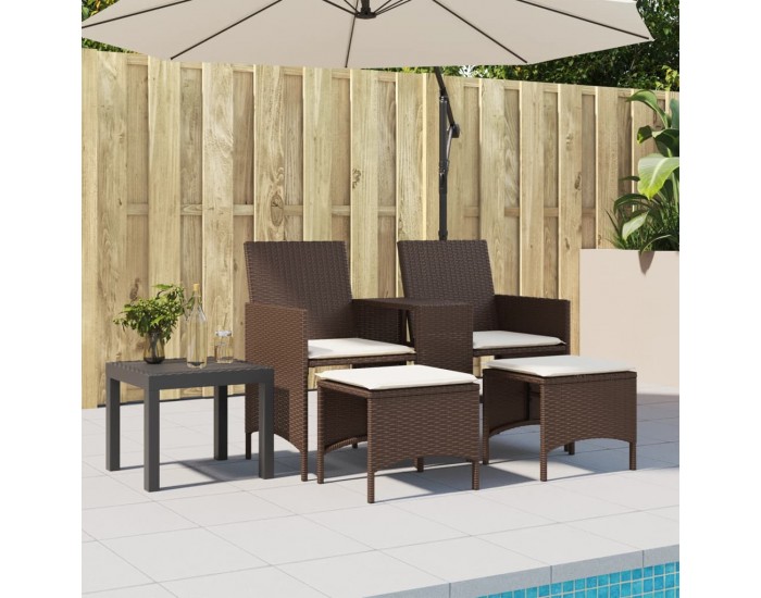 Sonata H 2-местен градински диван с маса и табуретки кафяв полиратан