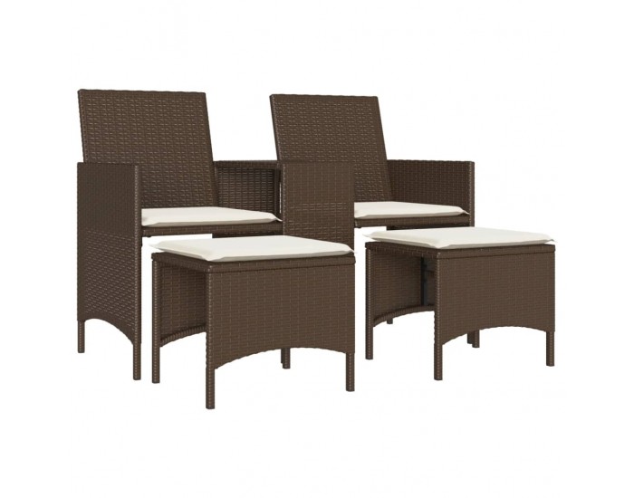 Sonata H 2-местен градински диван с маса и табуретки кафяв полиратан