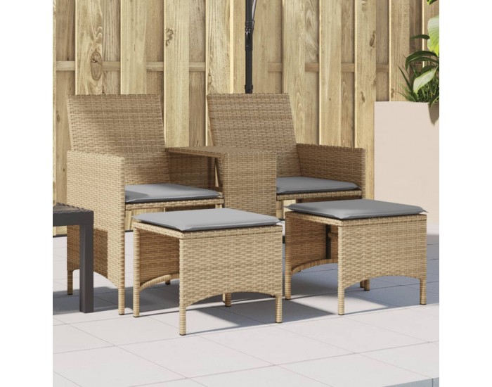 Sonata H 2-местен градински диван с маса и табуретки бежов полиратан