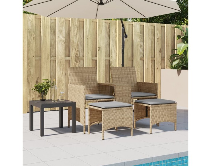 Sonata H 2-местен градински диван с маса и табуретки бежов полиратан
