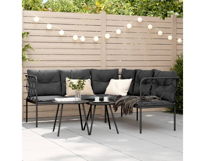 Sonata H Градински диван с възглавници ъглов черен стомана и текстилен