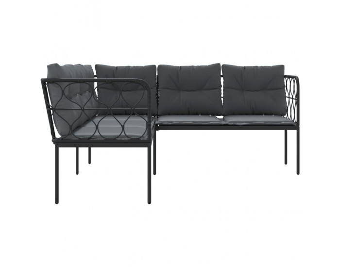 Sonata H Градински диван с възглавници ъглов черен стомана и текстилен