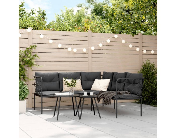 Sonata H Градински диван с възглавници ъглов черен стомана и текстилен